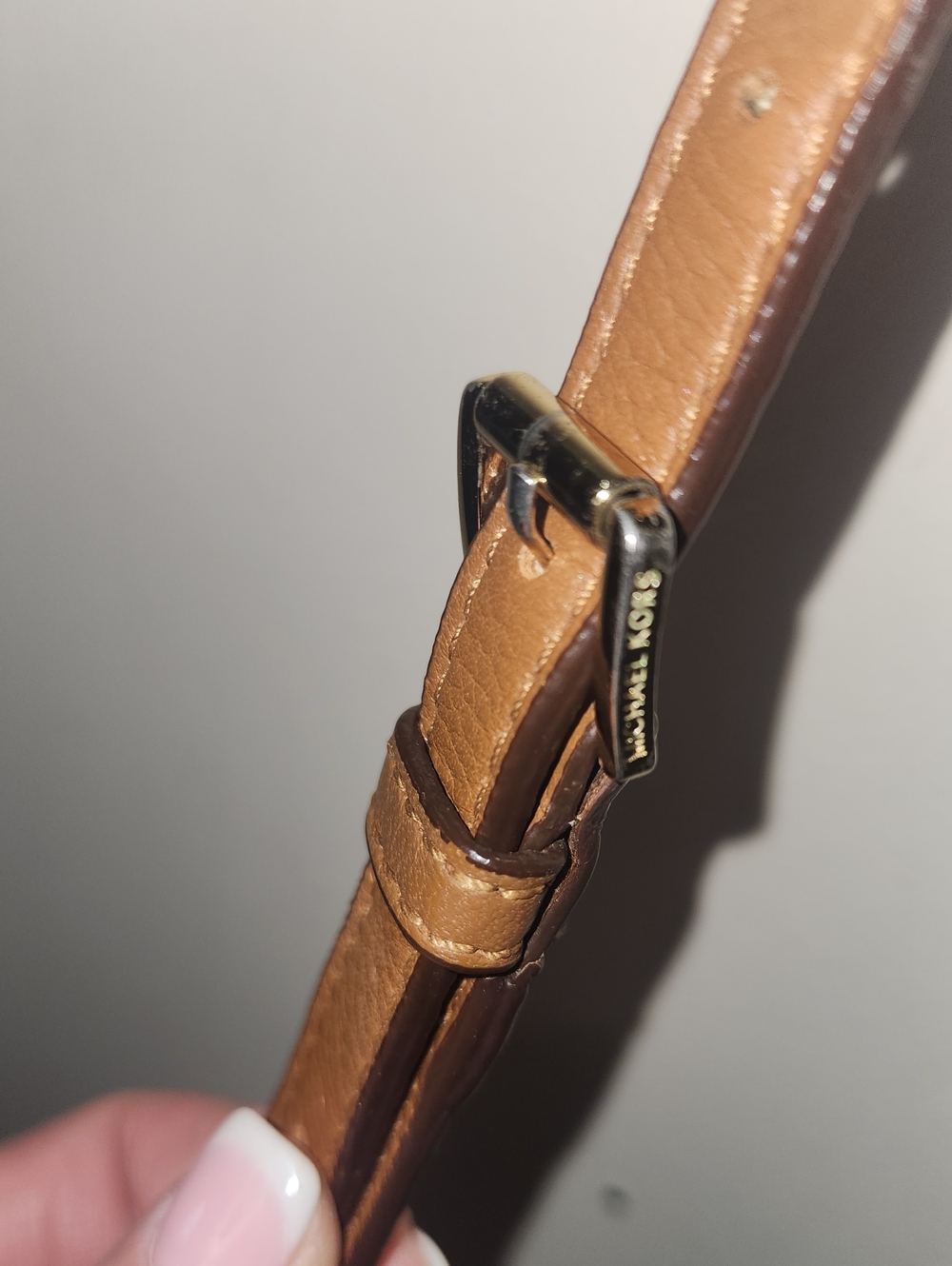 Michael Kors Cognac Pebble Leather Crossbody Copper Gold Hardware Buckle Mini - Picture 5 of 16